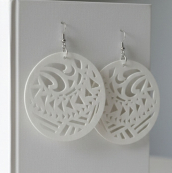 White African Wood Dangle Earrings, Bohemian Wood Geometric Dangle Earrings - Picture 7 of 7